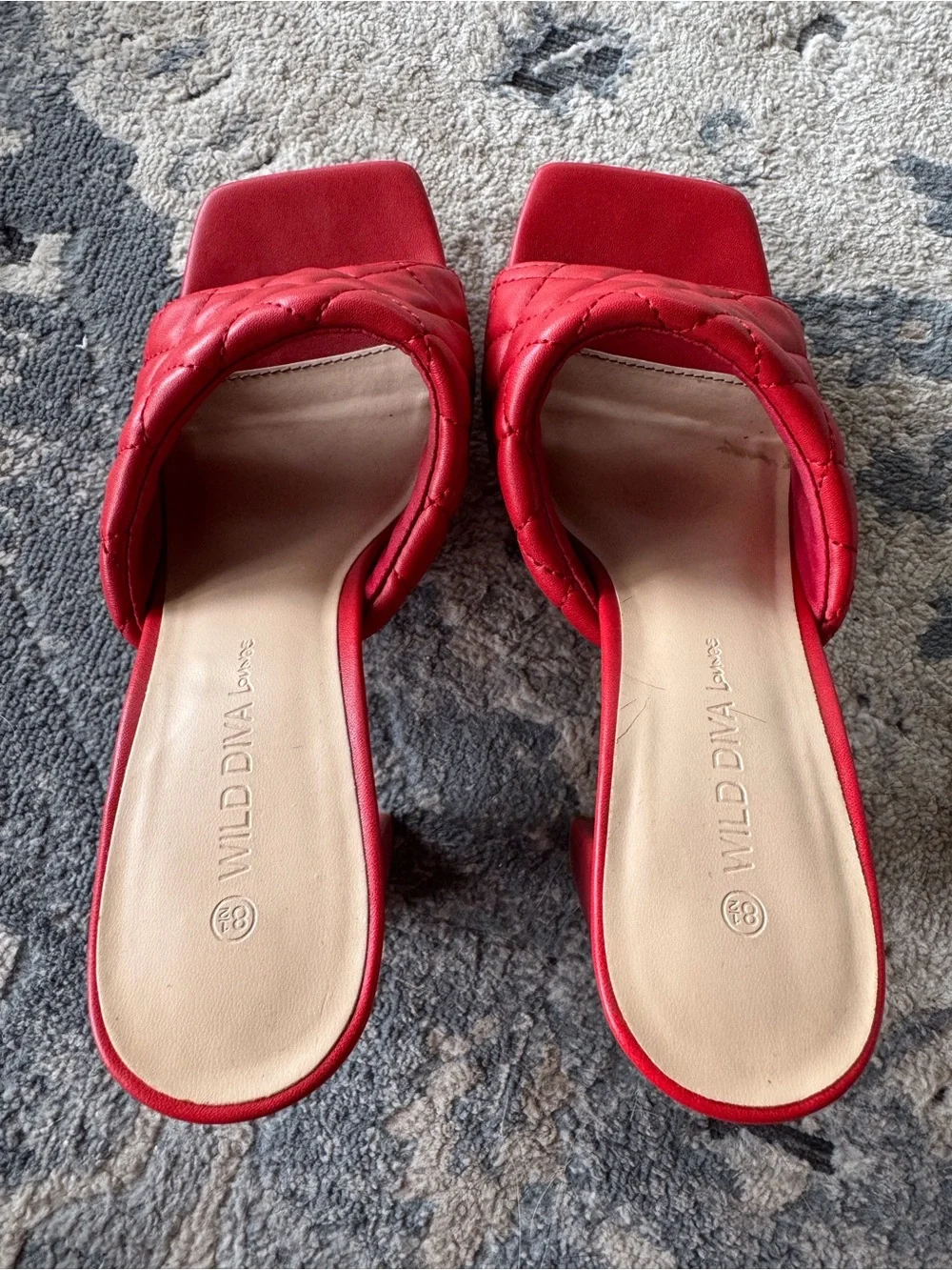 Wild DIVA Lounge Quilted Red Block Heel Mules Slide Sandals